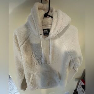 Ladies Roots Heavyweight pullover fleece hoodie in cream - Large
